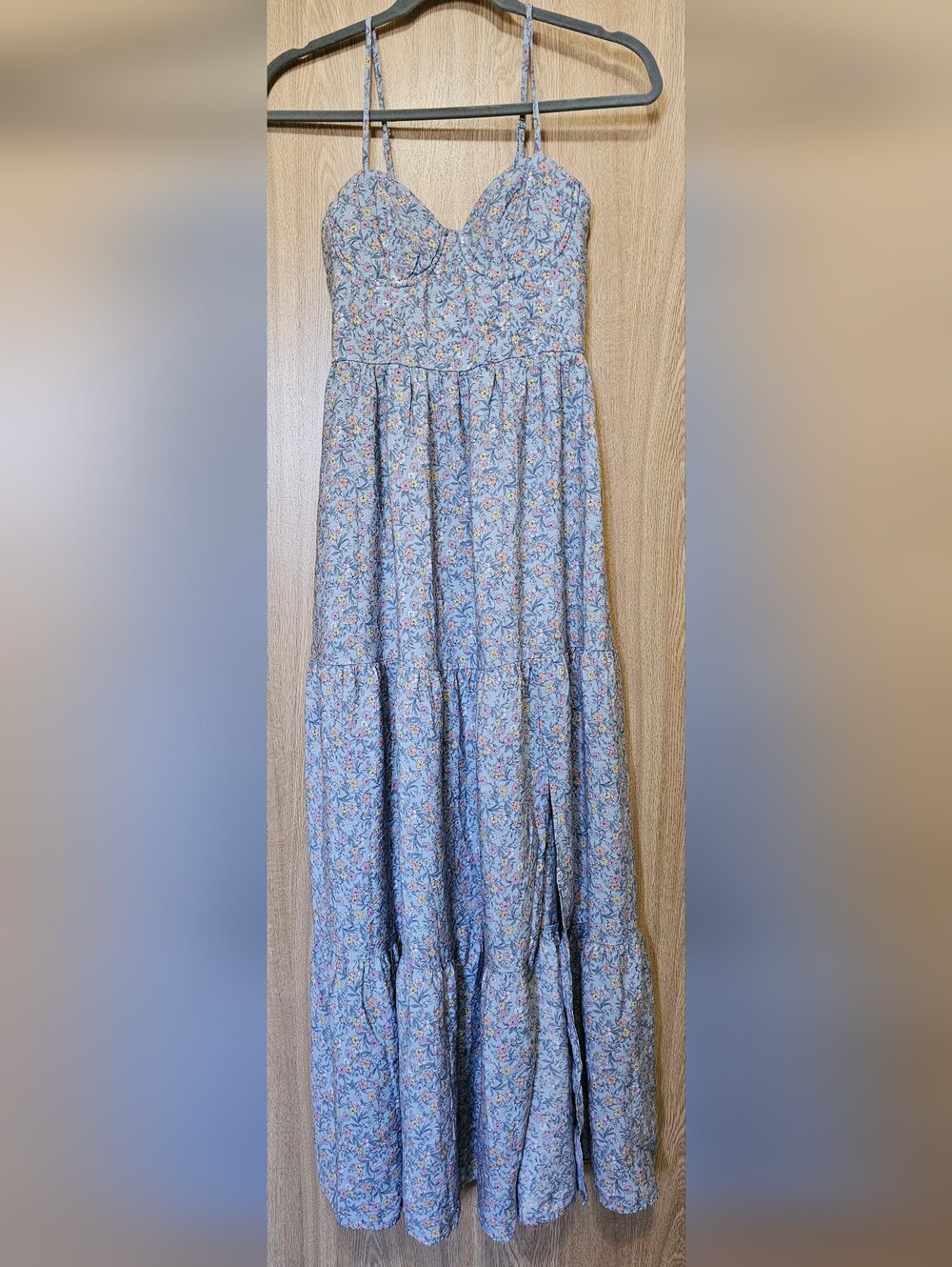 Altar'd State Pale Blue Gray Pink Yellow Floral Maxi Dress Size XS - Picture 3 of 9